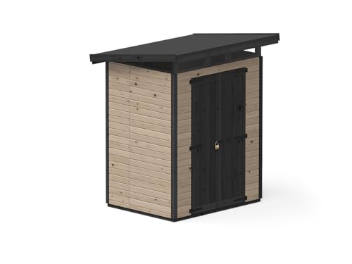 Upyard Gartenhaus Strongbox M - Robuste Holz Gerätehaus mit Feuchtigkeitsbeständiger WPC Fundament und extra Strapazierfähigem Kunststoff Dach, 163x127 cm, Braun