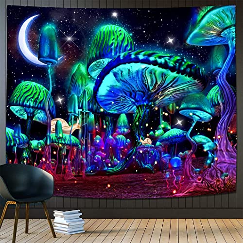 Rolin Roly Wandteppich Pilze Bunte Mond Wandbehang Trippy Wandteppiche Psychedelic Mushroom Tapisserie mit 2 Clips,3 Nägel für Schlafzimmer Home Dekor Wandkunst
