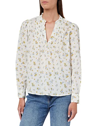 Springfield Damen Bluse Pintucks Bedruckt Baumwolle Hemd, beige, 36