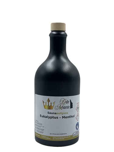 Sauna Aufguss Eukalyptus - Menthol - 500ml in schwarzer Steinzeugflasche mit Korkmündung in gewohnter Premiumqualität von Dufte Momente