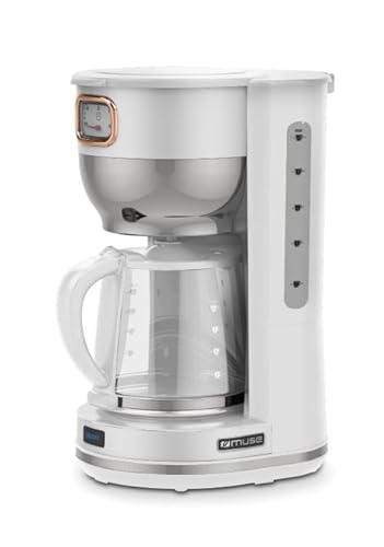 Muse Kaffeeautomat MS-220 W | mit Glaskanne, analoge Anzeige für Warmhaltung, 10 Tassen Fassungsvermögen, matt, weiß