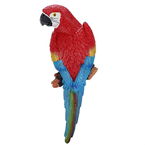 OKBY Papagei Spielzeug - Harz lebensechte Vogel Ornament Figur Papagei Modell Spielzeug Garten Skulptur Wanddekoration(Red Right)