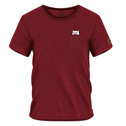 FORSBERG Fingarson T-Shirt Brusttasche mit Bär Funshirt Mittelfinger Rundhals bequem robust, Farbe:rot, Größe:S