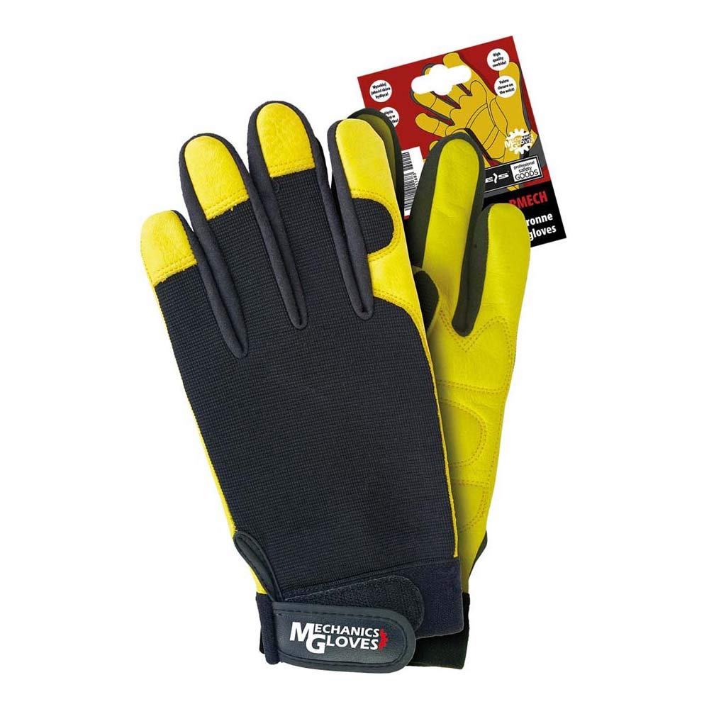 Reis Rmechl Mechanics Gloves Schutzhandschuhe, Schwarz-Gelb, L Größe, 12 Stück