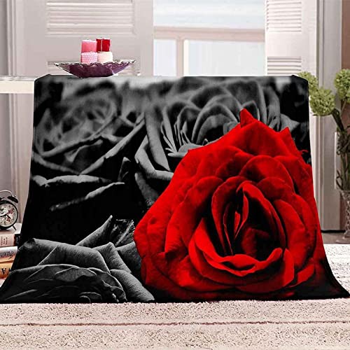Kuscheldecke Flauschige Rote Rose Decke 180x200 cm Weich Romantisches Paar Decken Warm Flanell Fleecedecke Sofadecke Wohndecke für Bett Couch Sofa