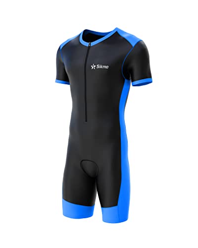 Sikma Herren Skinsuit Gepolsterter Einteiler Trisuit Bike Top Short - schwarz/blau - Größe S