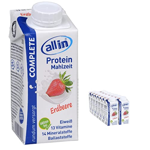 all in® COMPLETE Protein Drink Erdbeere 14x 200ml - Hochkalorische Trinknahrung auf Milch-Basis | Mehrkomponenten Protein Shake Mahlzeit zur schnellen Gewichtzunahme