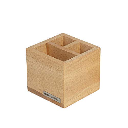 NATUREHOME CLASSIC Stiftebox aus Buchenholz - Stifteköcher hochwertige Holz Ordnungsbox im modernen Design für Stifte Lineale Scheren