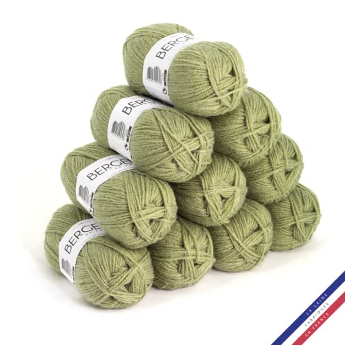 Bergère de France - BARISIENNE, Wolle set zum stricken und häkeln (10 x 50g) - 100% Acryl - 4 mm - Sehr weicher Rundfaden - Grün (JOJOBA)