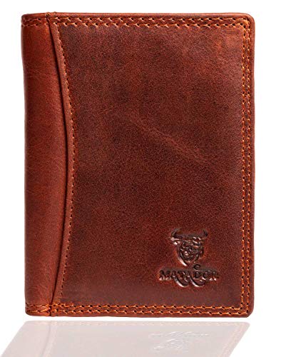 MATADOR Herren Geldbörse Klein RFID/NFC Schutz Portemonnaie Slim Wallet Brieftasche Leder Vintage Braun