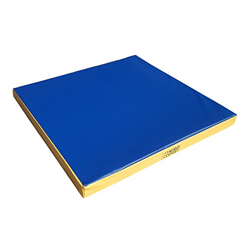 NiroSport Turnmatte für zu Hause / 8cm hohe Weichbodenmatte für Gymnastik (150 x 100 cm, Gelb/Blau)