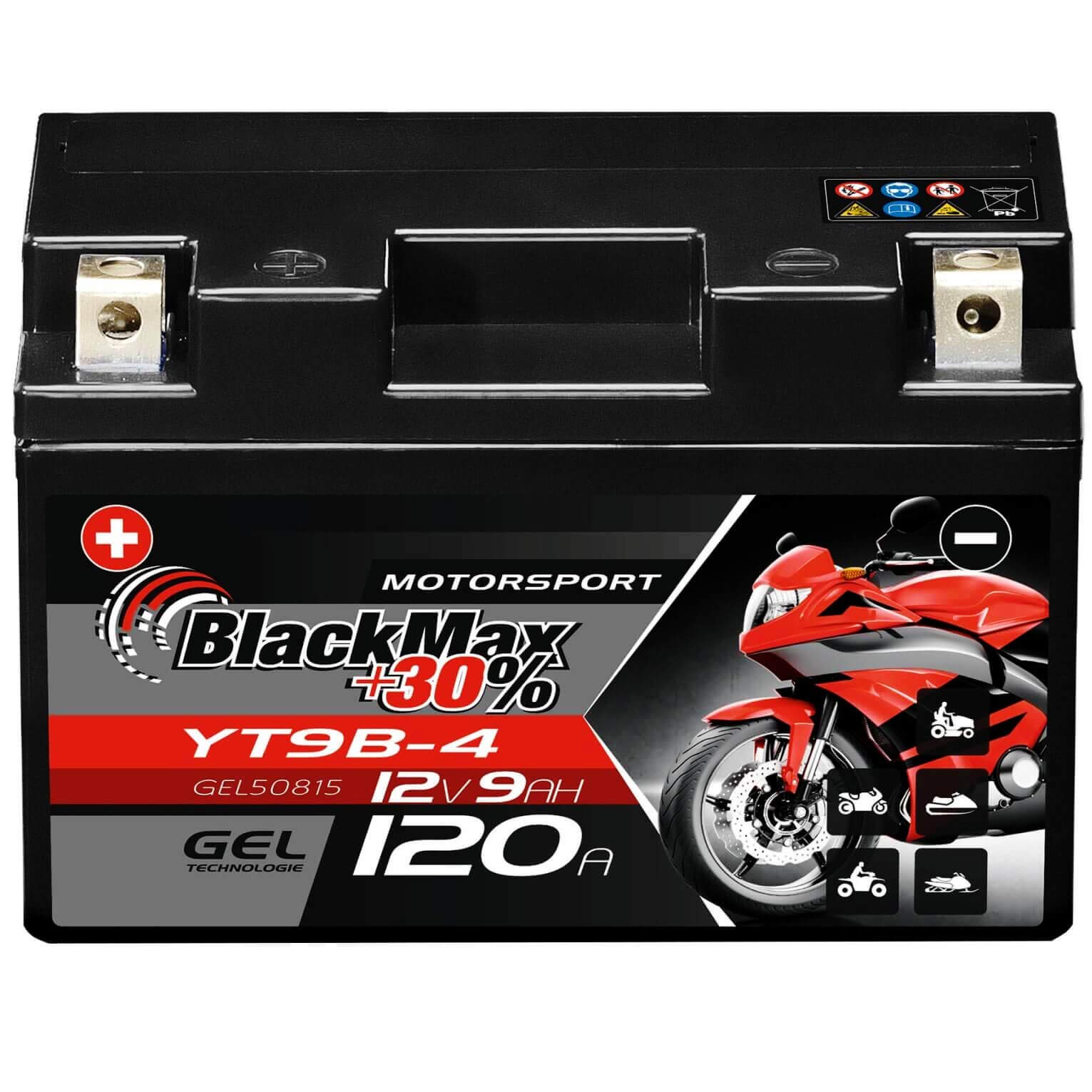 BlackMax YT9B-4 Motorrad Batterie GEL 12V 8Ah YT9B-BS Yamaha YZF-R6 GT9-B4 50815