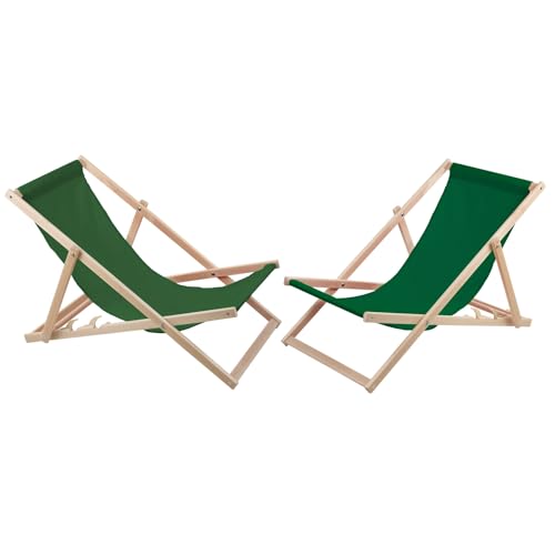 Woodok 2-er Liegestuhl Set aus Buchholz Strandstuhl Sonnenliege Gartenliege für Strand, Garten, Balkon und Terrasse Liege Klappbar bis 120kg (Grün)