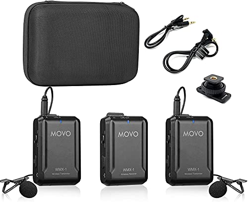 Movo WMX-1-DUO 2.4GHz Drahtloses Lavalier-Mikrofonsystem, kompatibel mit DSLR-Kameras, Camcordern, iPhone, Android-Smartphones und Tablets (60m Audio-Reichweite)
