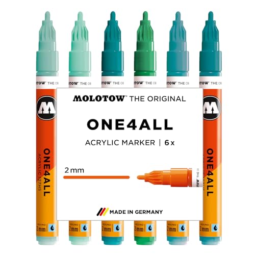 Molotow One4All 127HS Acryl Marker Tropical Set (2,0 mm Strichstärke, hochdeckend und permanent, schnell trocknend, nachfüllbar, für fast alle Untergründe) 6 Stück sortiert
