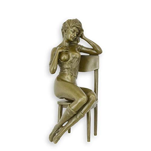 Decoratie Bronzestatue Bronzefigur Frau auf Stuhl Akt 23 cm
