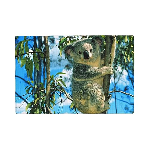 Tischset aus Leinenimitat, Motiv: Bär, Koala, waschbar, leicht zu reinigen, 30 x 45 cm, natürliche Linie, 6 Stück