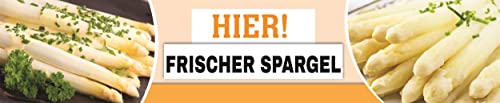 Banner 2,5 m 'Frischer Spargel HIER!' XXL Werbung PVC-Plane mit Ösen zum Aufhängen