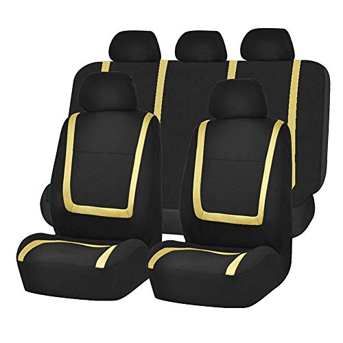 GUOCU Autositzbezüge Set Universal - Auto-Schonbezüge für die Vordersitze & Rückbank mit Airbag - Polyester Auto-Sitzschoner Komplettset,Gelb,Einheitsgröße