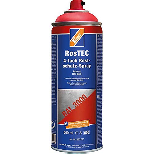 TECHNOLIT RosTEC 4-Fach Rostschutz RAL Spray 500 ml, Farbspray, Rostschutzspray, Korrosionsschutz, Grundierung, Farbe:feuerrot