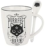 Alchemy Gothic Tasse und Löffel Set Purrfect Brew Weiß/Schwarz