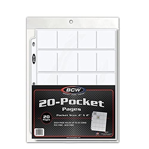 BCW Pro 20-Pocket Pages, Pocket Size: 2" x2", 20 Pages - Coin Collecting Supplies by BCW