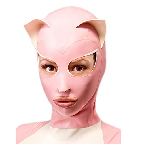 LBYLYH Katze Latex-Haube Latex Stil Gummi Catsuit Frauen Rosa Und Weiß Maske SM Spiel Cosplay Halloween Anpassen 0,4Mm Größe,Rosa,XL