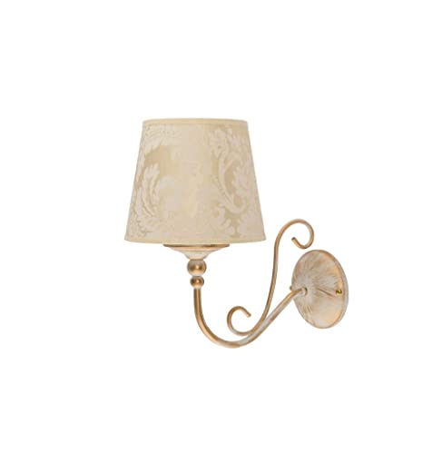 Elegante Wandlampe Shabby Gold Weiß Barock Motiv Stoff Schirm Wandleuchte Schlafzimmerlampe