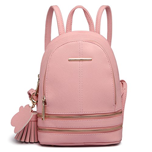 Miss Lulu Rucksack Daypack Damen Tasche Umhängetasche Rucksackhandtaschen Pu Leder wasserdichte Schulrucksäcke Schultasche Kleine Geldbörse (Pink)