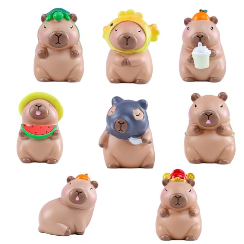 DUOPAI Capybara Figurine, 8pcs Capybara Figurine, Niedliche Capybara Figuren Home Deko Tiere Spielzeug, Mini Capybaras Figuren Kuchenaufsatz aus Kunstharz für Tierliebhaber