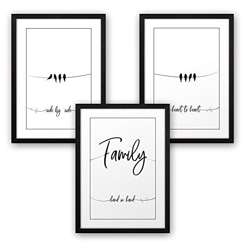 3-teiliges Premium Poster-Set | Kunstdruck | Family | Familie | Deko Bild für Ihre Wand | optional mit Rahmen | Wohnzimmer Schlafzimmer Modern Fine Art | DIN A4 / A3 (A3, schwarzer Rahmen)