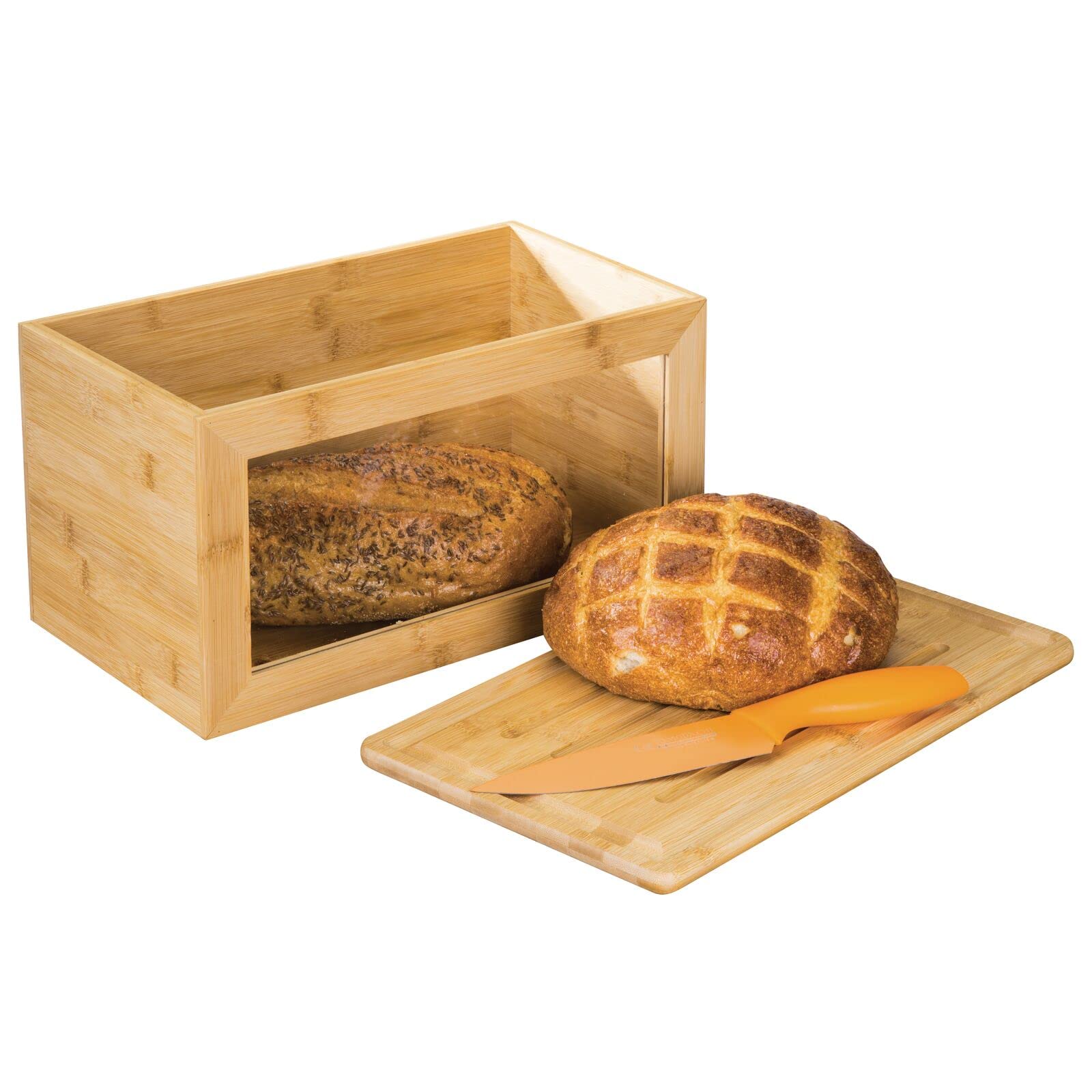 mDesign Brotkasten aus Holz – Brotbox mit Schneidebrett als Deckel – mit praktischem Sichtfenster – für eine umweltfreundliche und stilvolle Brotaufbewahrung – naturfarben