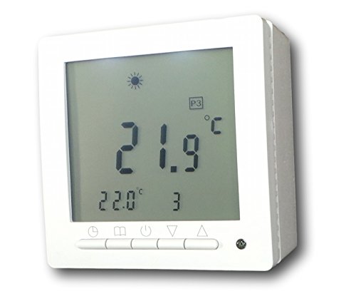 SM-PC®, Digital Thermostat ´Aufputz´ für Fussbodenheizung max 16A, großes Display, Wochenprogramm, weiße Hintergrundbeleuchtung #ap847
