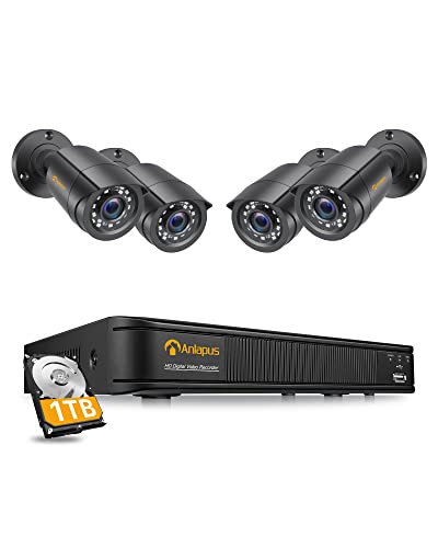 Anlapus 1080P Überwachungskamera Set 4 Aussen Kamera Überwachung mit 8CH H.265+ DVR und 1TB HDD, Bewegungserkennung, 24M IR Nachtsicht