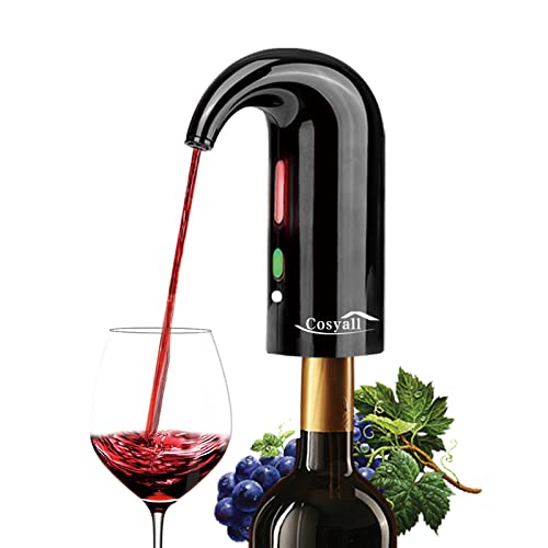 Tragbarer USB wiederaufladbarer elektrischer Weinbelüfter Dekanter, Ein-Knopf automatischer Weinspender Schnelle Sauerstoffanreicherung von Rotwein, Weinausgießer mit Staubbeutel (Schwarz)