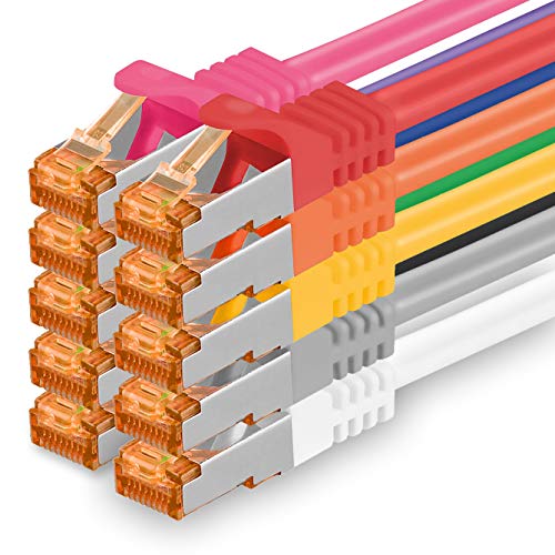 5m - Cat.7 Netzwerkkabel 10-Farben - 10 Stück Gigabit Ethernet LAN Kabel 10000 Mbit s Patchkabel Cat7 Kabel S FTP PIMF Schirmung LSZH Cat.7 Rohkabel Rj45 Stecker Cat 6a - 10 x 5 Meter