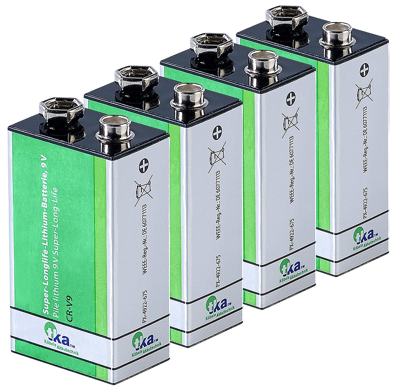 tka Köbele Akkutechnik 9V Block: 4er-Set Super-Longlife 9-V-Block Lithium-Batterien (10 Jahres Batterien, Batterie 9V, Rauchwarnmelder)