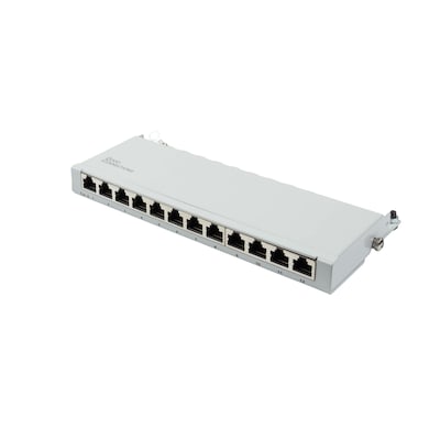 Good Connections® Patchpanel / Patchfeld - Desktop - Cat. 6, 250 MHz - GIGABIT-fähig - 12-Port - 0,5 HE - STP geschirmt - werkzeugloses Öffnen - Lichtgrau (RAL7035)