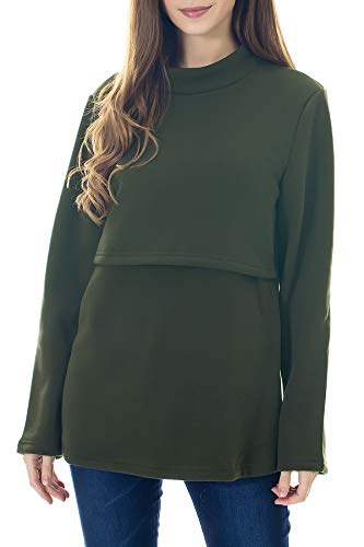Smallshow Damen Fleece Stilloberteile Winter Langarm Stillkleidung für Stillen XL Army Green