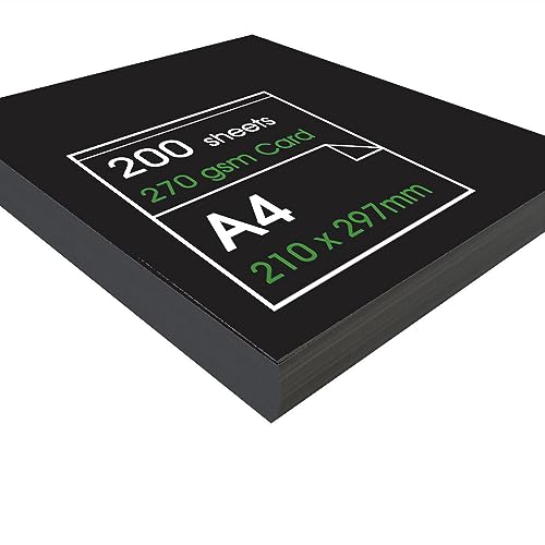 Artway - Recycelter Karton - 270 g/m² - Größe A1, A2, A3, A4 - Schwarz - A4 - 200 Blatt