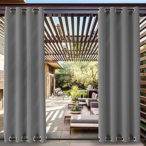 Outdoor Vorhang Wetterfest mit Ösen Oben und Unten, Wasserdicht Aussenvorhang Sonnenschutz UV Schutz Verdunkelungs Vorhang für Terrasse, Balkon, Pavillon, Strandhaus, 1 Stück,Hellgrau-B254xH183cm