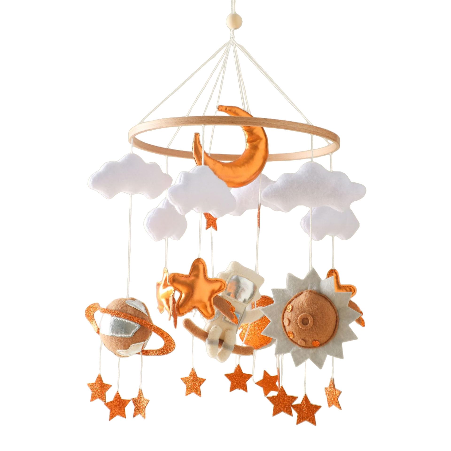 Mobile Baby Windspiele Bettglocke Mit Rakete Und Regenbogen, Handgefertigt Baby Mobile Babybett Für Baby Mädchen Oder Jungen, Beruhigende Einschlafhilfe Spielzeug (Astronaut)
