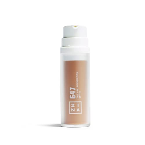 3INA MAKEUP - Vegan - The 3 in 1 Foundation 647 - Mittleres Gold - Grundiert und kaschiert - Foundation mit mittlerer bis hoher Deckkraft - Langlebige Formel - SPF15 - Matte Finish - Cruelty Free