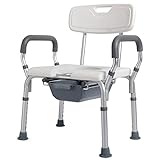 Badestuhl mit Armlehnen und Rückenlehne, verstellbarer Nachtkommodestuhl für Toilette mit Bettpfanne, strapazierfähiger Duschstuhl für Senioren, ältere Menschen, Behinderte