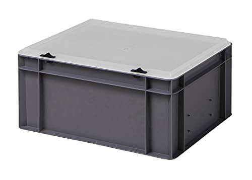 Design Eurobox Stapelbox Lagerbehälter Kunststoffbox in 5 Farben und 16 Größen mit transparentem Deckel (matt) (grau, 40x30x18 cm)