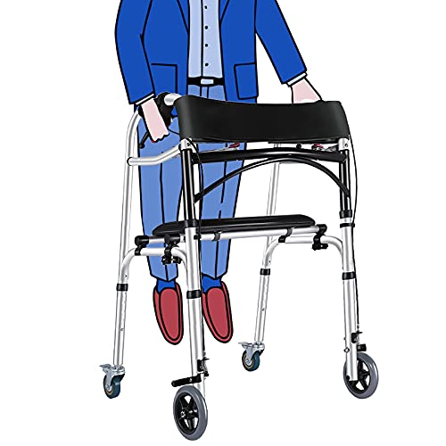 Ft Tall Walker mit Bremse und Sitz, verstellbarer aufrechter Faltrollator für Erwachsene mit Behinderungen für ältere Menschen, leichte zusammenklappbare Mobilitätshilfen (Color : Walker wit