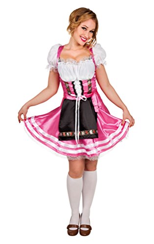 Karneval-Klamotten Dirndl Kostüm Damen Kleid pink sexy Oktoberfest Trachten-Kleid Damen Dirndl kurz Bayern-Kleid Tirolerin Damenkostüm 44/46
