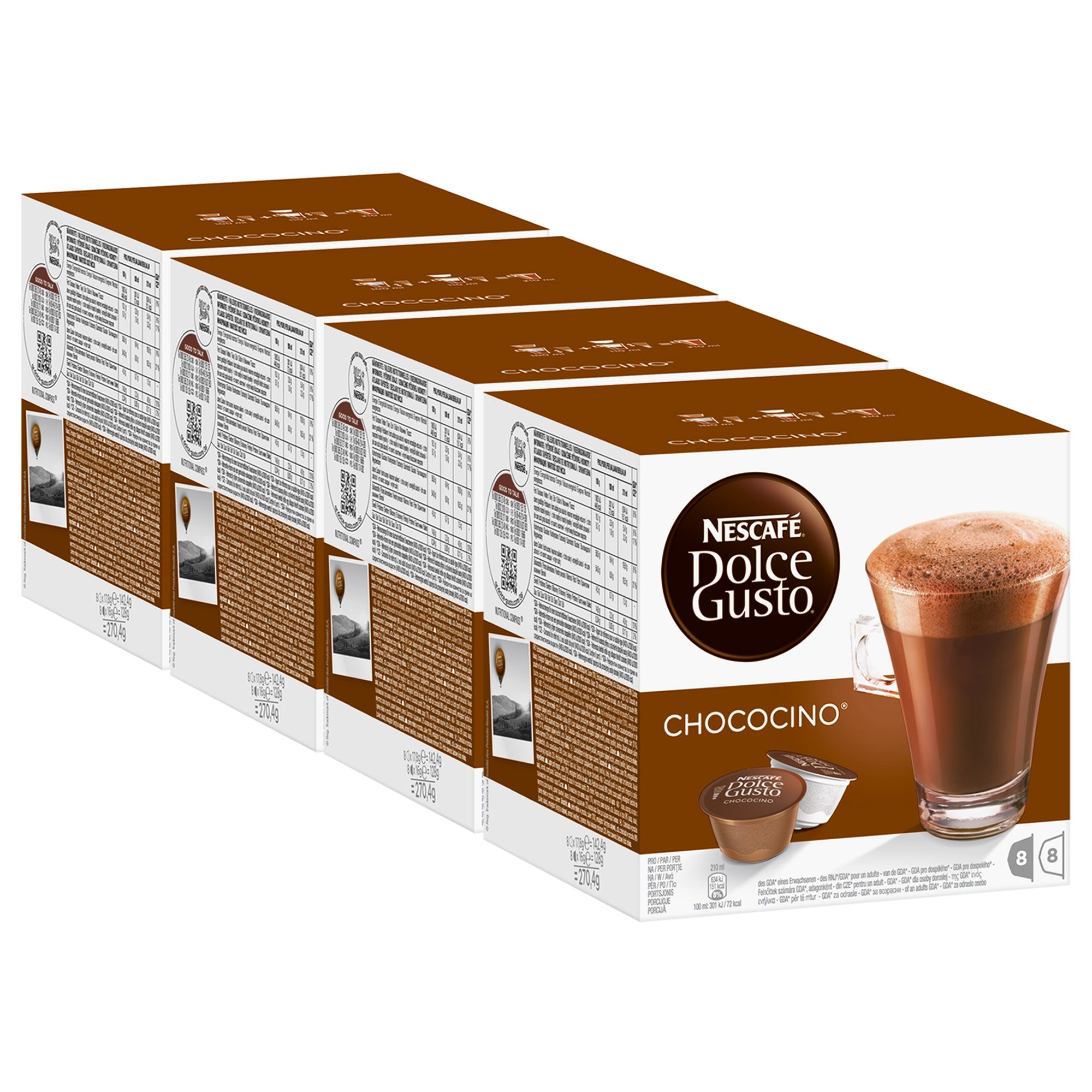 Nescafé Dolce Gusto Chococino Kakao, Schokolade, Kakaokapsel, 4er Pack, 4 x 16 Kapseln (32 Portionen)