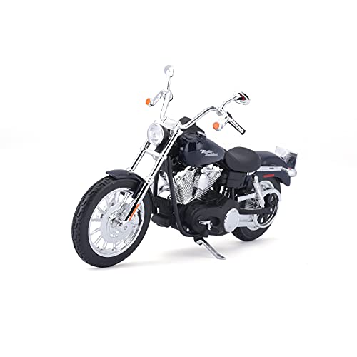 Maisto Harley-Davidson FXDBI Dyna Street Bob ´06: Motorradmodell 1:12, mit Lenkung, beweglichem Ständer und frei rollenden Rädern, 17 cm, blau (532325)