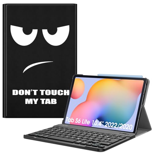 Fintie Tastatur Hülle für Samsung Galaxy Tab S6 Lite 10,4 SM-P610/ P615 2020 mit Stifthalter - Ultradünn Keyboard Case mit magnetisch Abnehmbarer drahtloser Deutscher Tastatur, Don't Touch